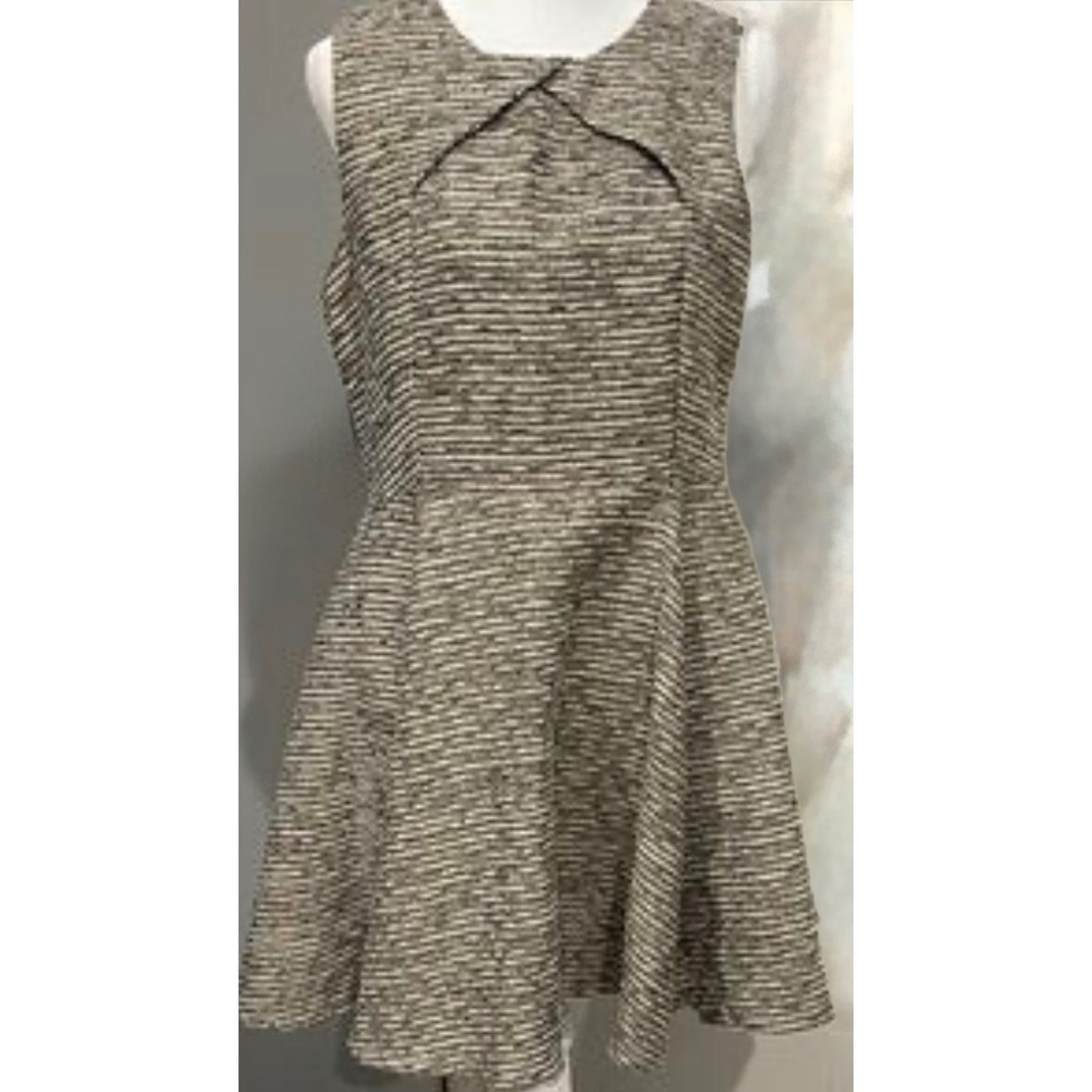 Lovposh Women Metallic Tweed Skater Dress Gold Black Sleeveless L‎ D81609